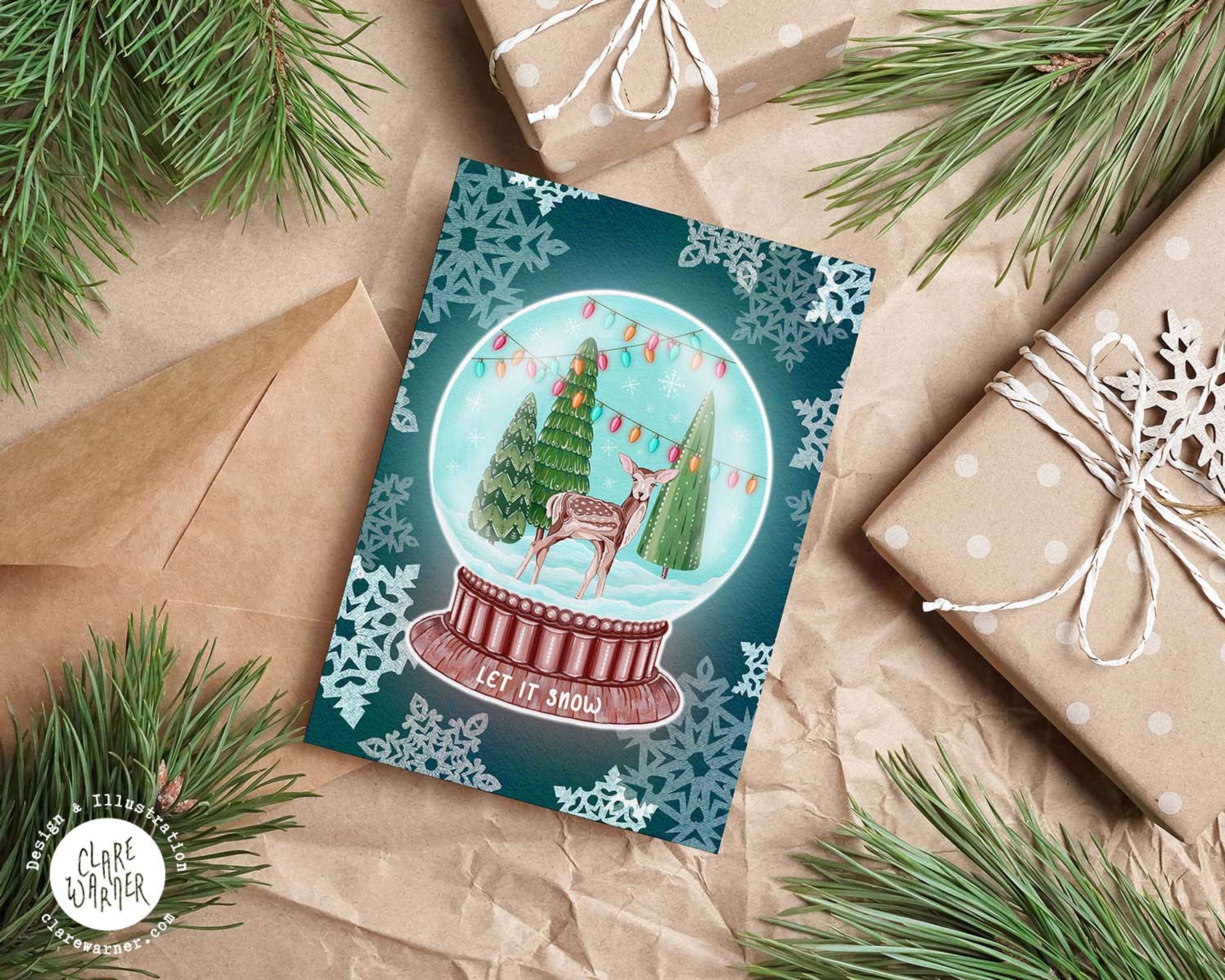 'Let It Snow', snow globe illustration and animation by Clare Warner