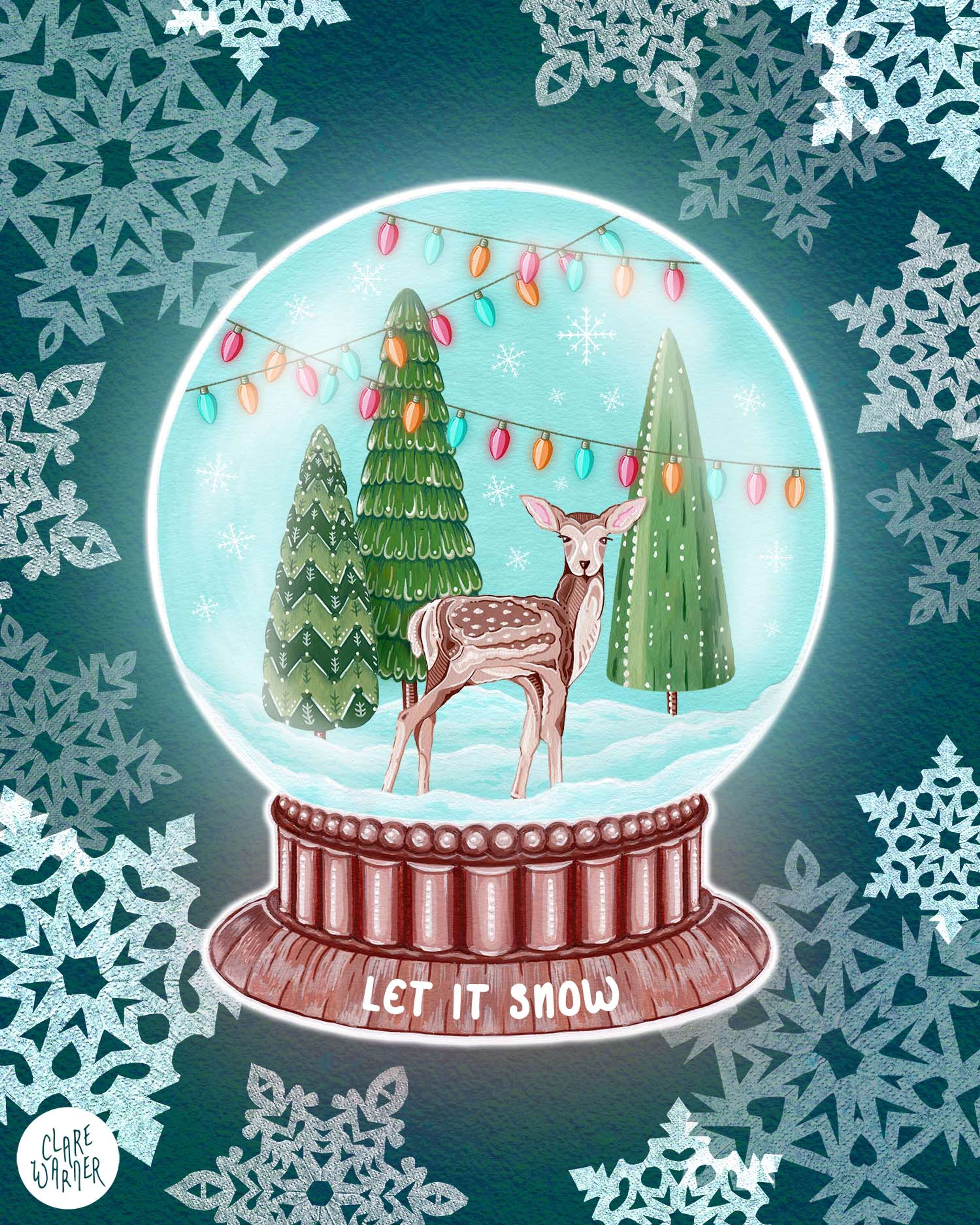 'Let It Snow', snow globe illustration and animation by Clare Warner
