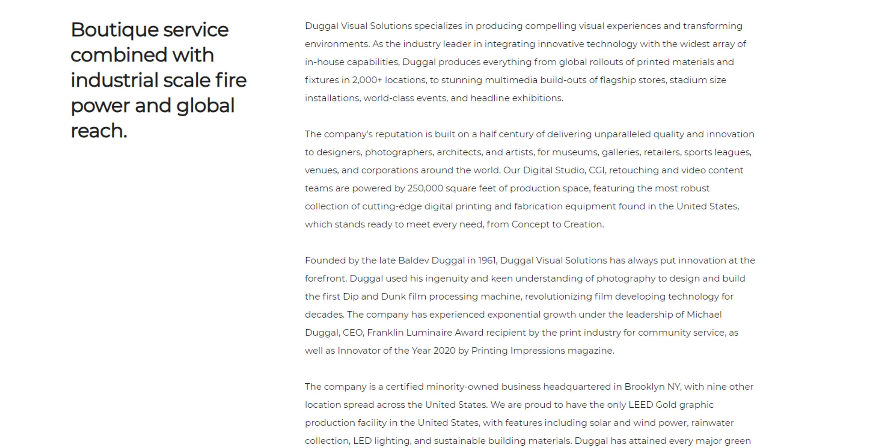 Website Copy - Duggal Visual Solutions by Katharine Gordon