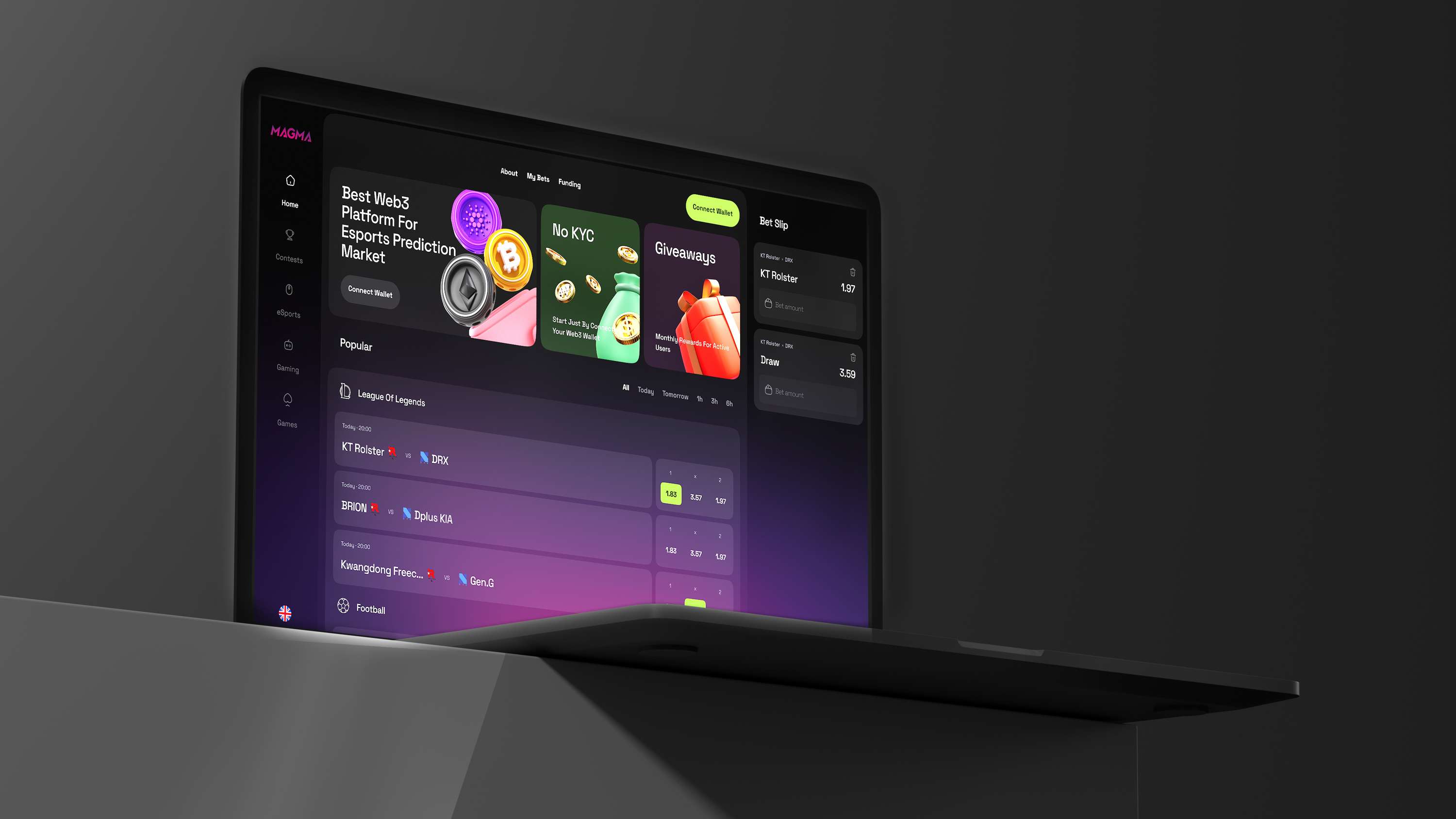 Web3 crypto betting platform UI Magma by Stacey Nova