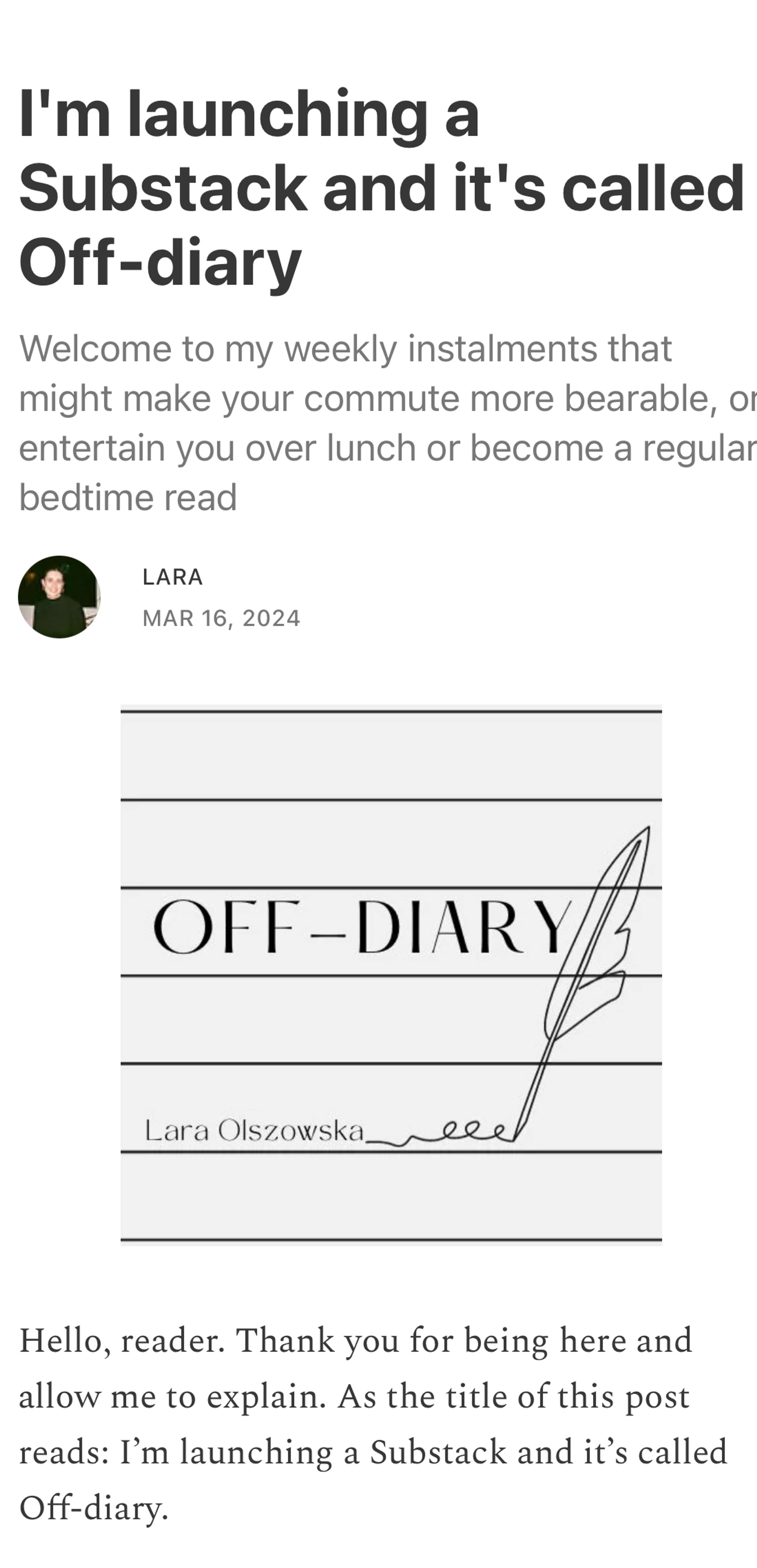 Off-diary newsletter by Lara Olszowska