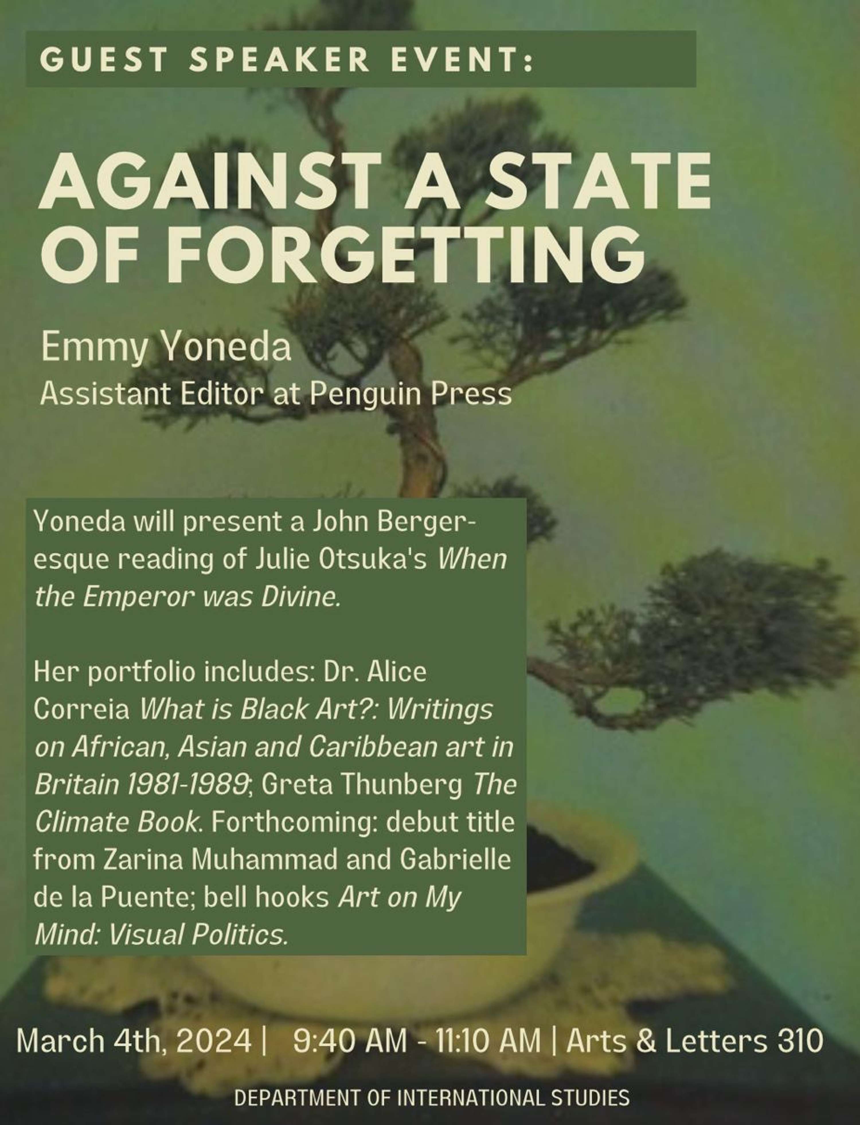 Against a State of Forgetting - Guest Speaker at DePaul University by Emmy Yoneda
