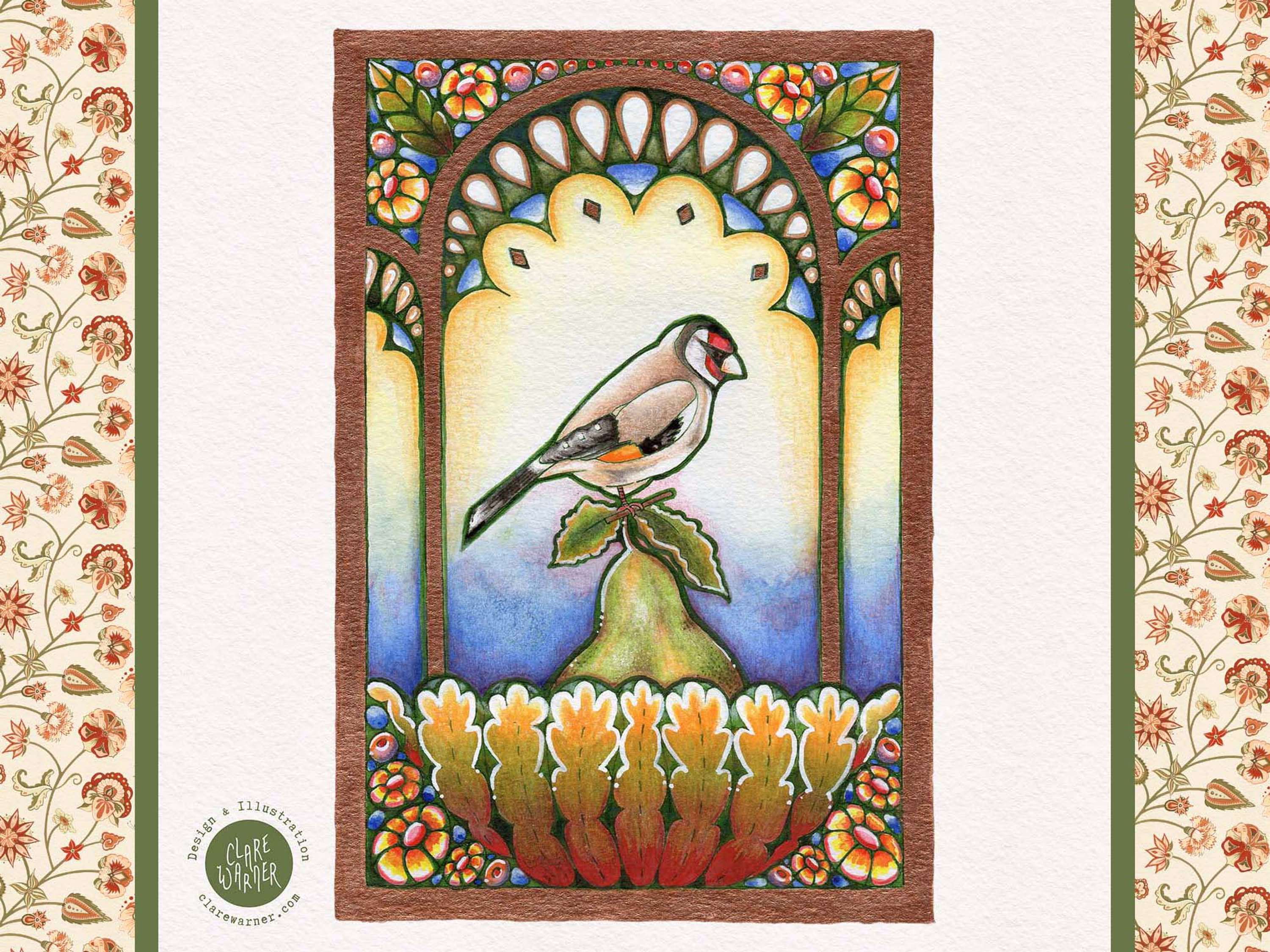 Goldfinch and Pear by Clare Warner
