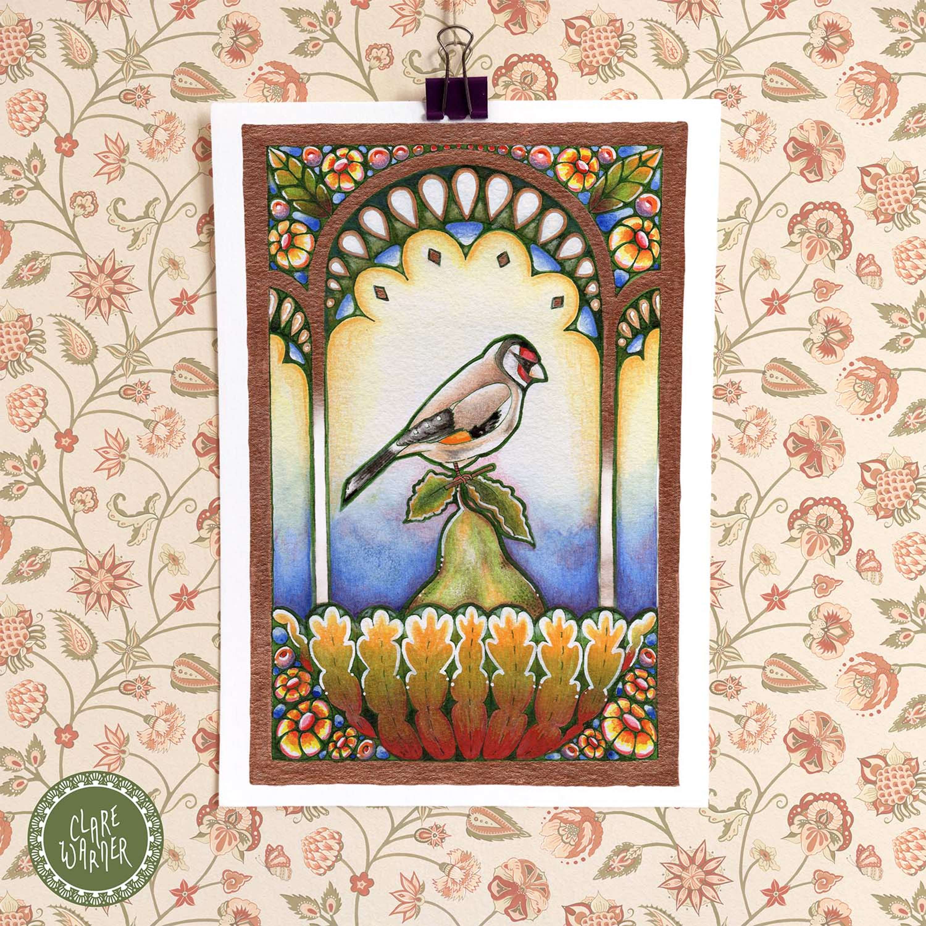 Goldfinch and Pear by Clare Warner