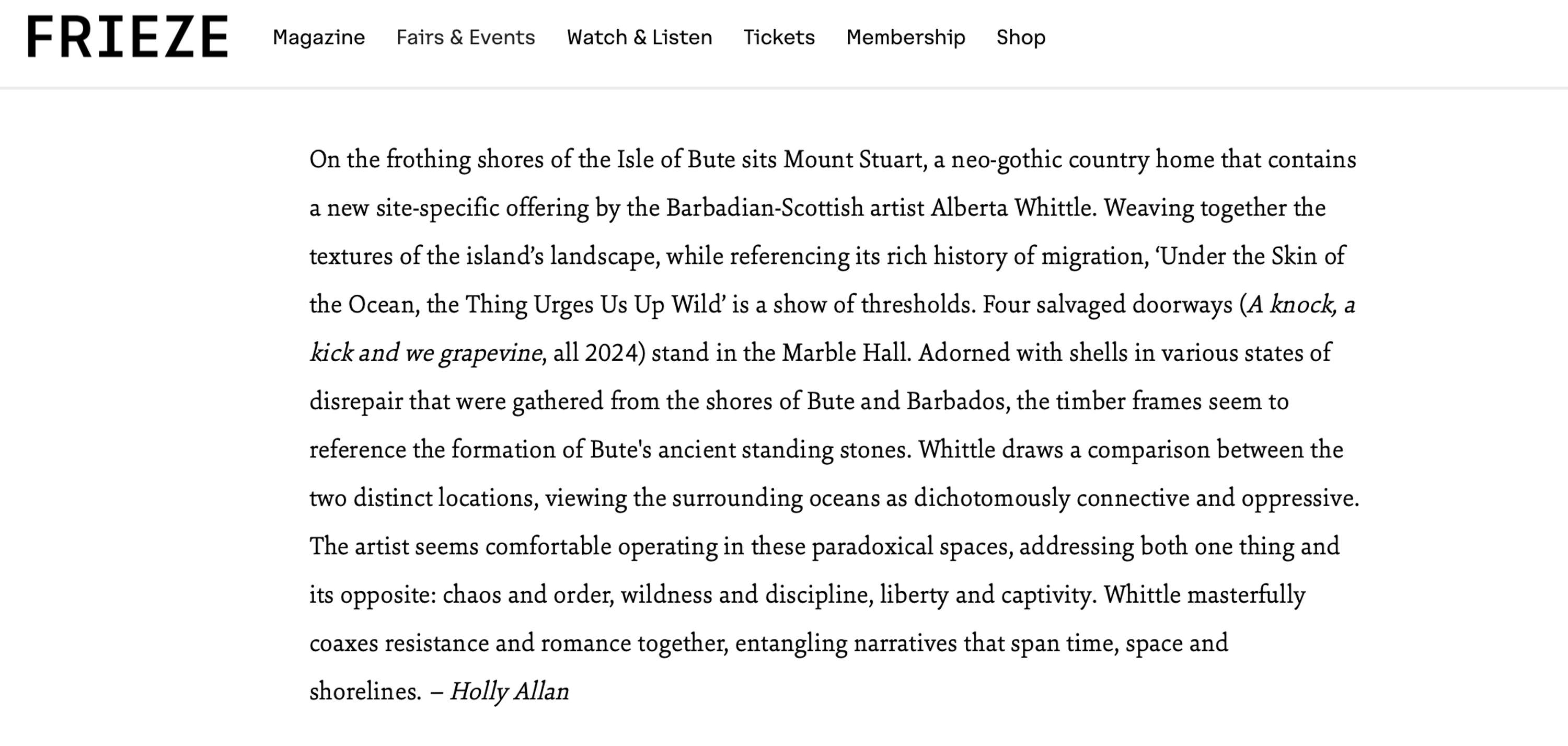 Writing for Frieze by Holly Allan