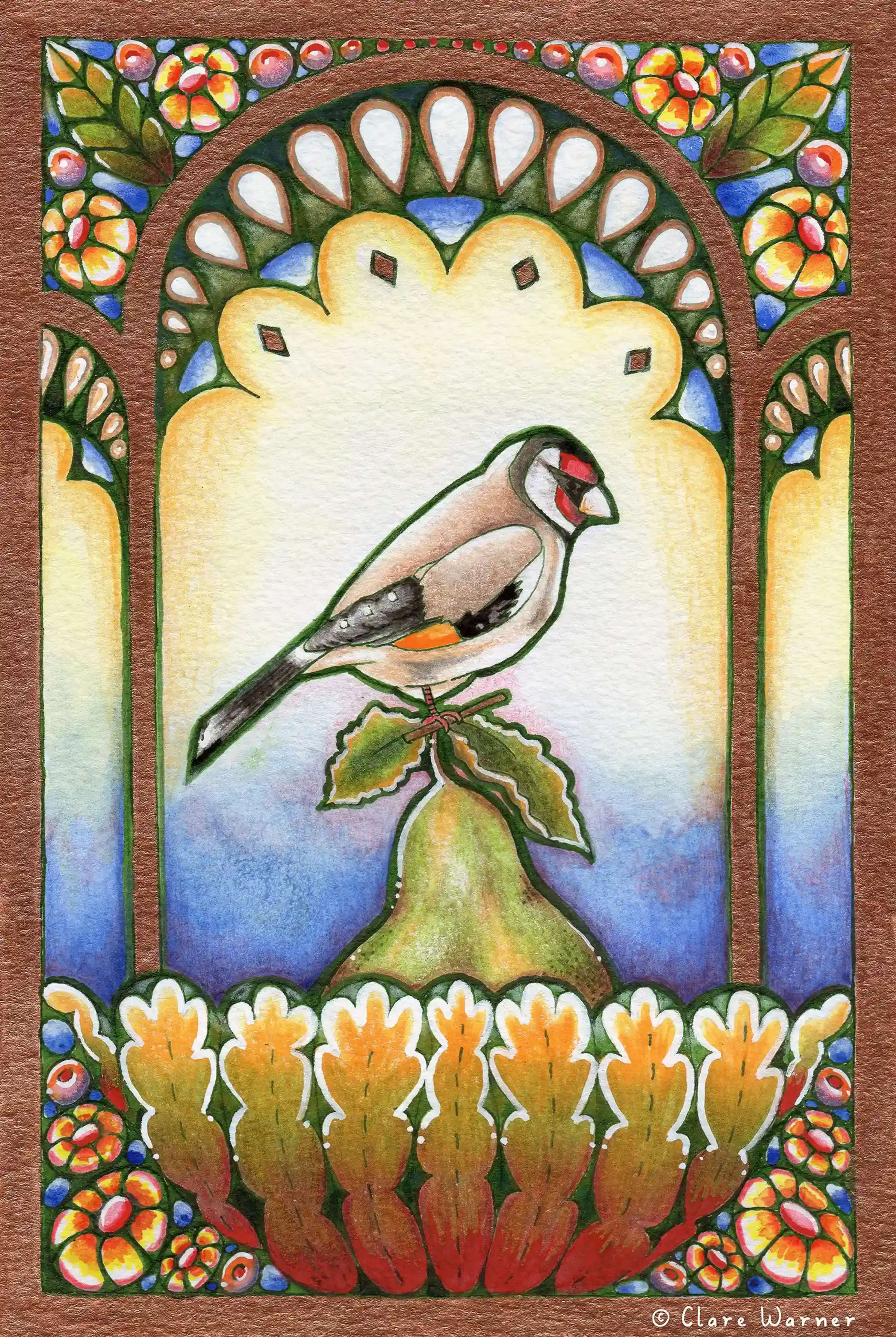 Goldfinch and Pear by Clare Warner