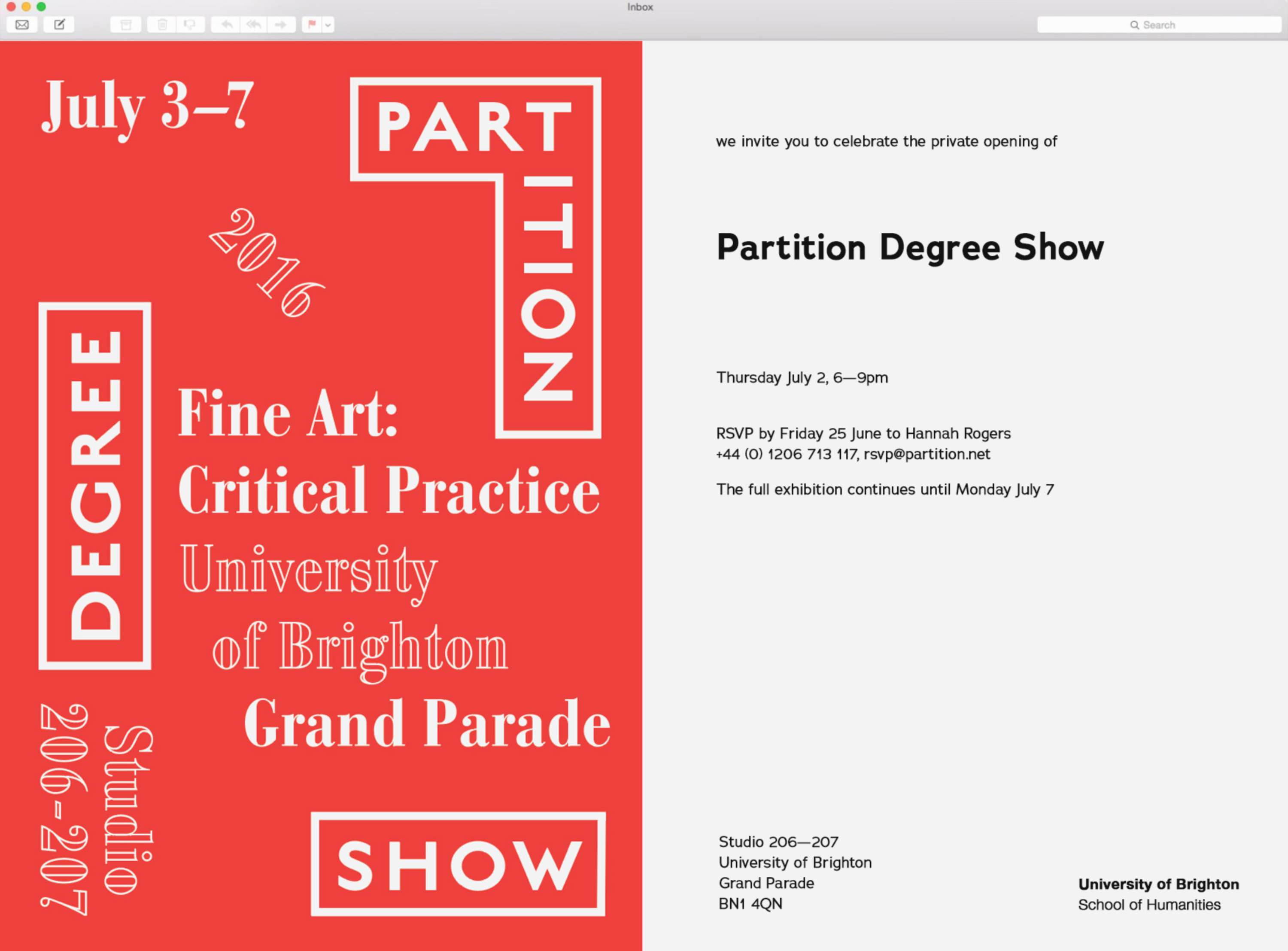 Partition Degree Show by Ryan Wooding