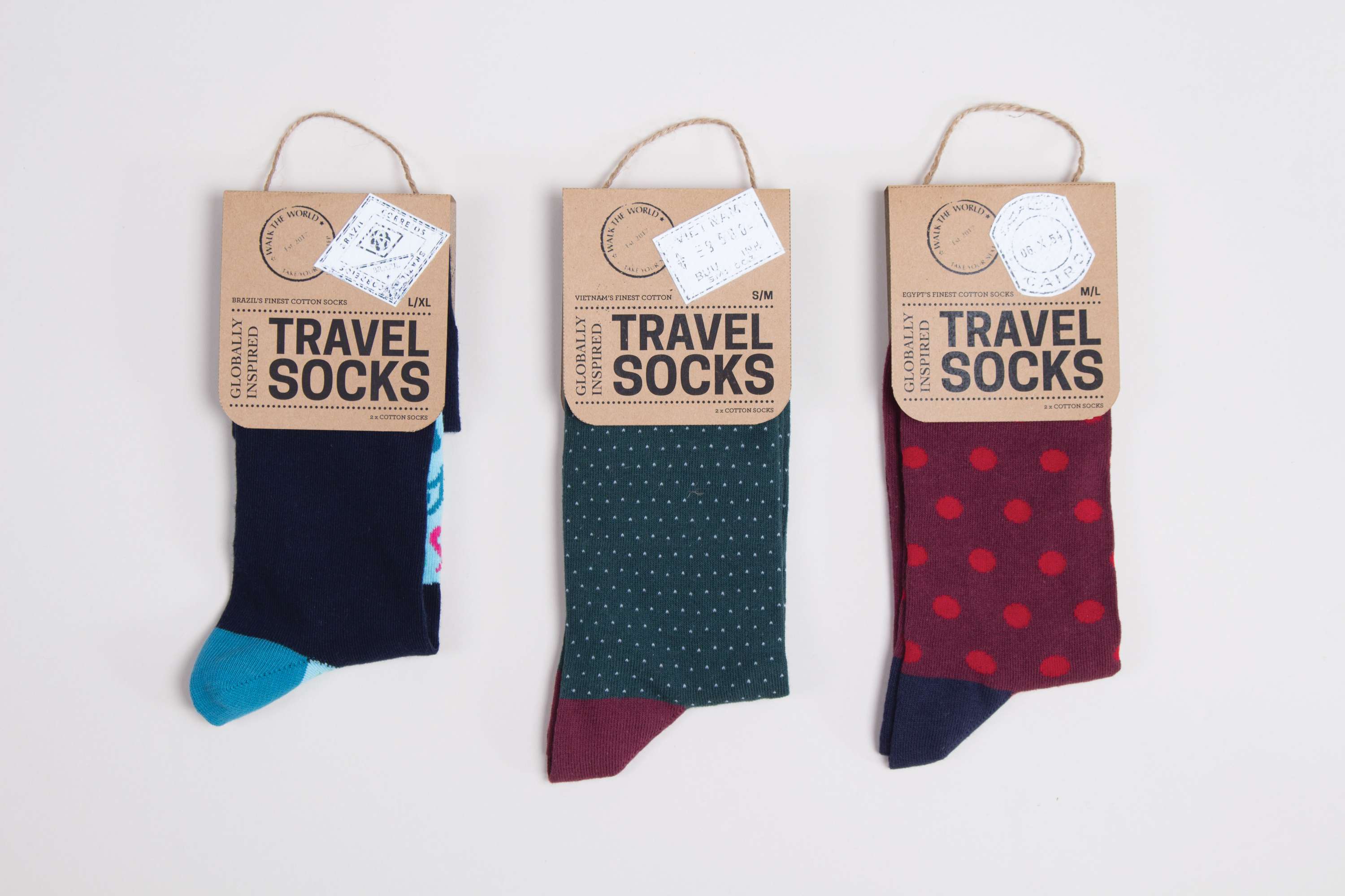 packaging for the walk the world socks company the dots