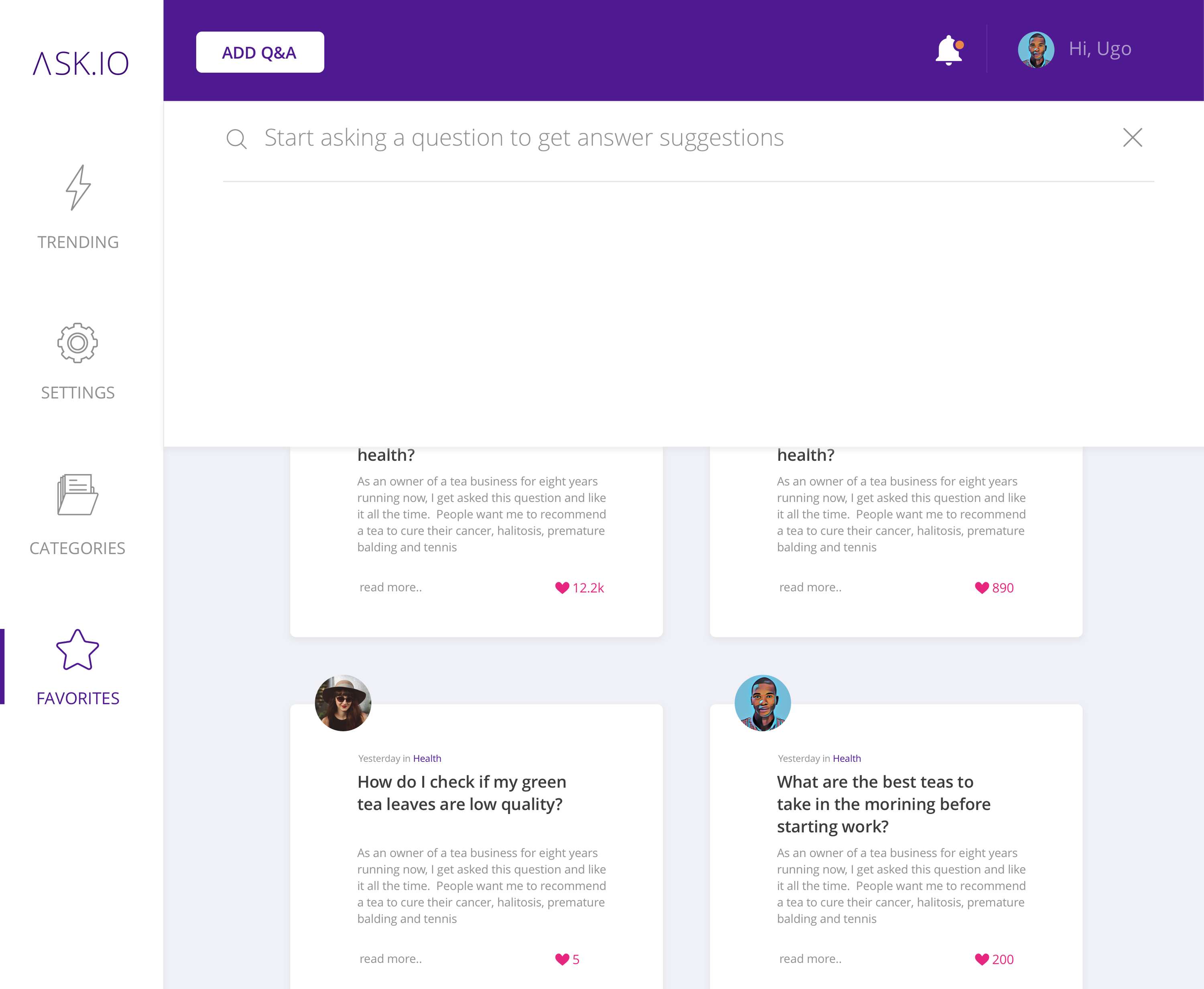 Q&A Platform — Web app design by Ugo Ifezue