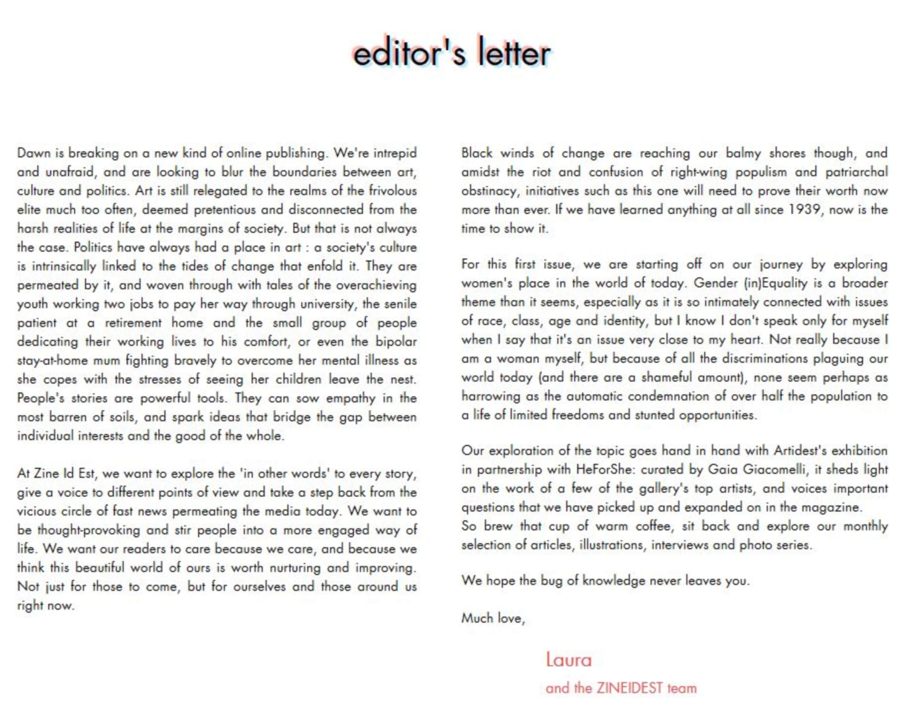 Zineidest Magazine First Issue - Gender (in)Equality by Laura Hueto Puig
