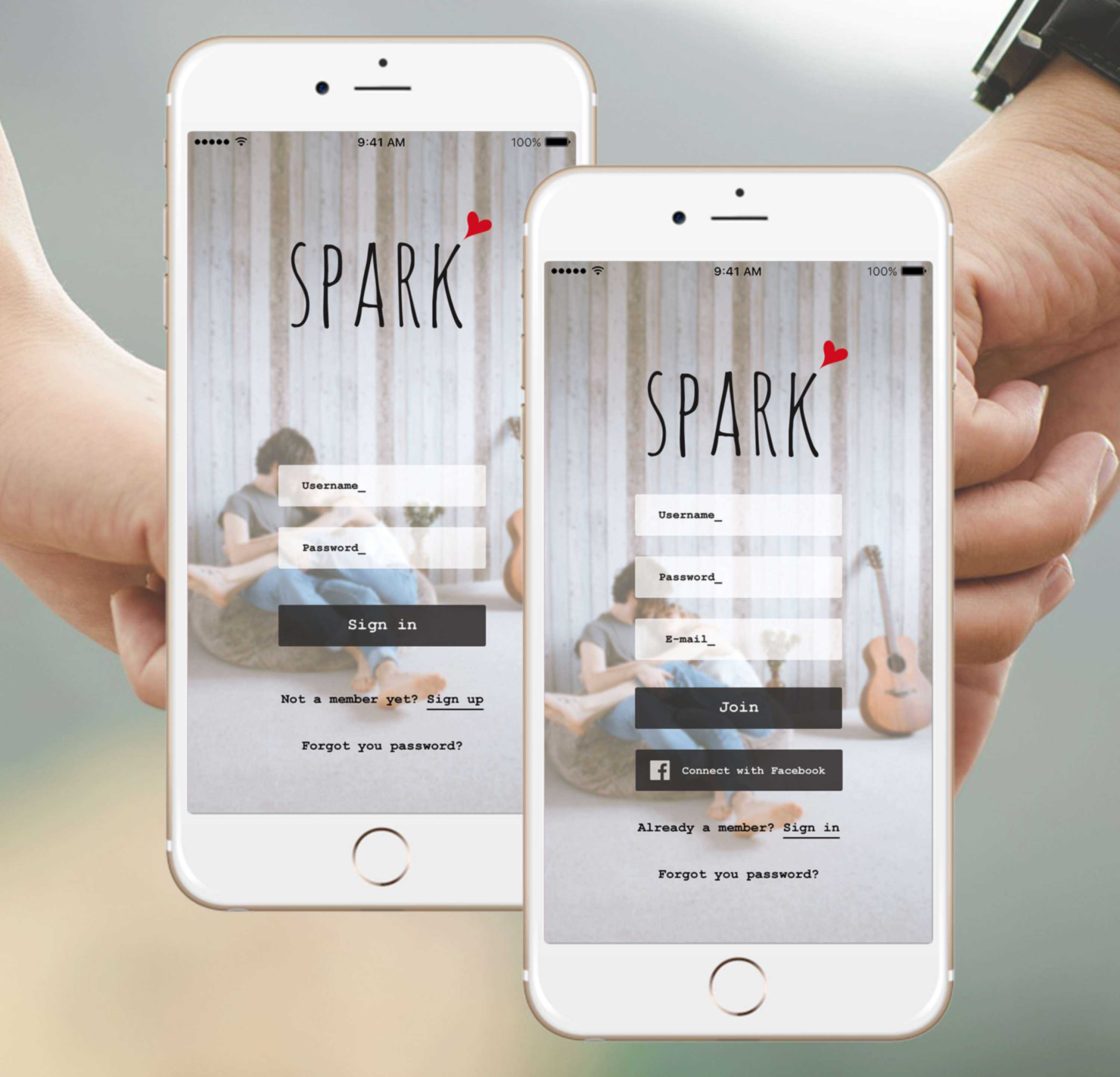 Log in / Sign up - Dating app by Julia Sjoberg