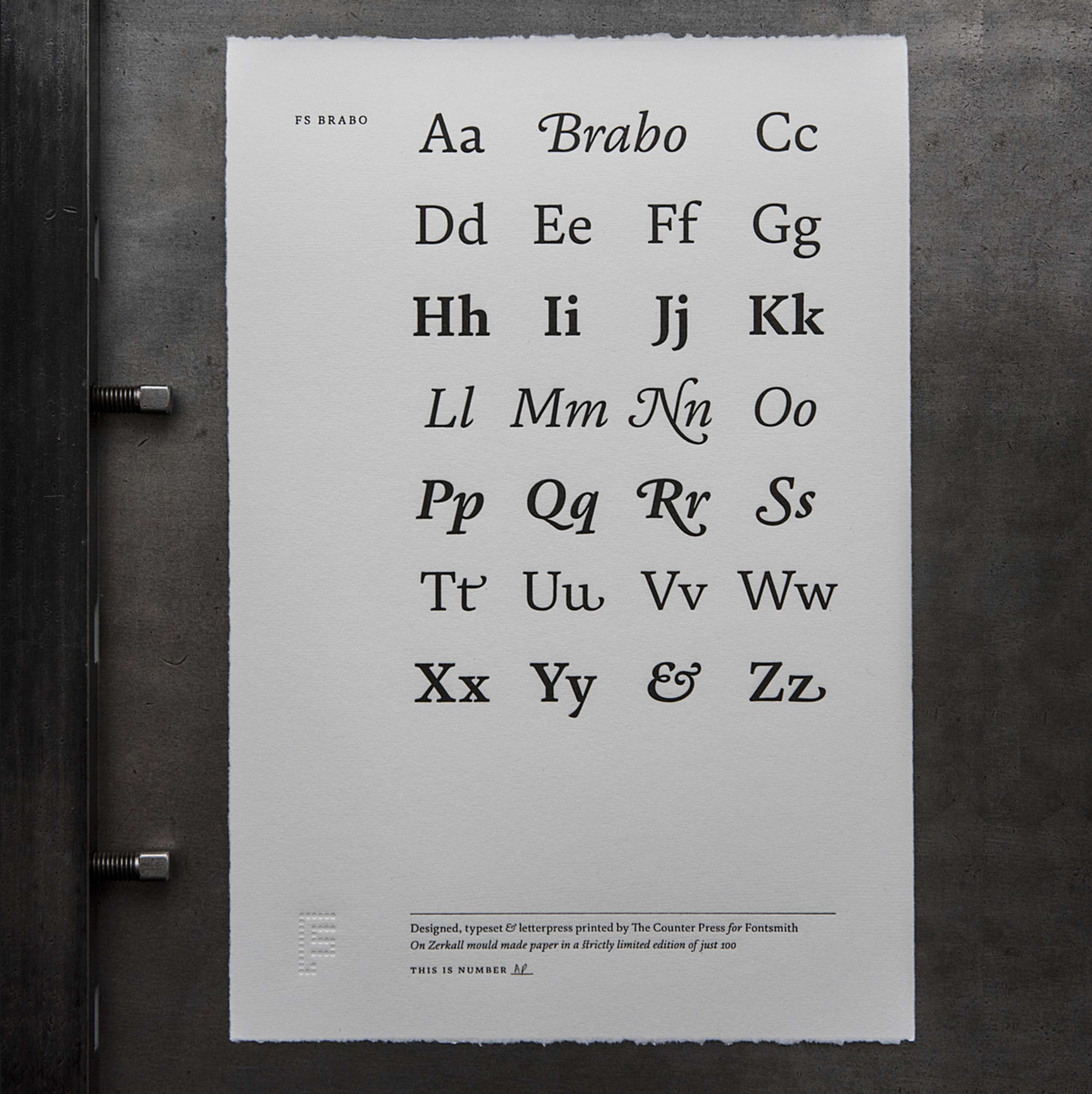 Fontsmith FS Brabo Limited Edition print by The Counter Press