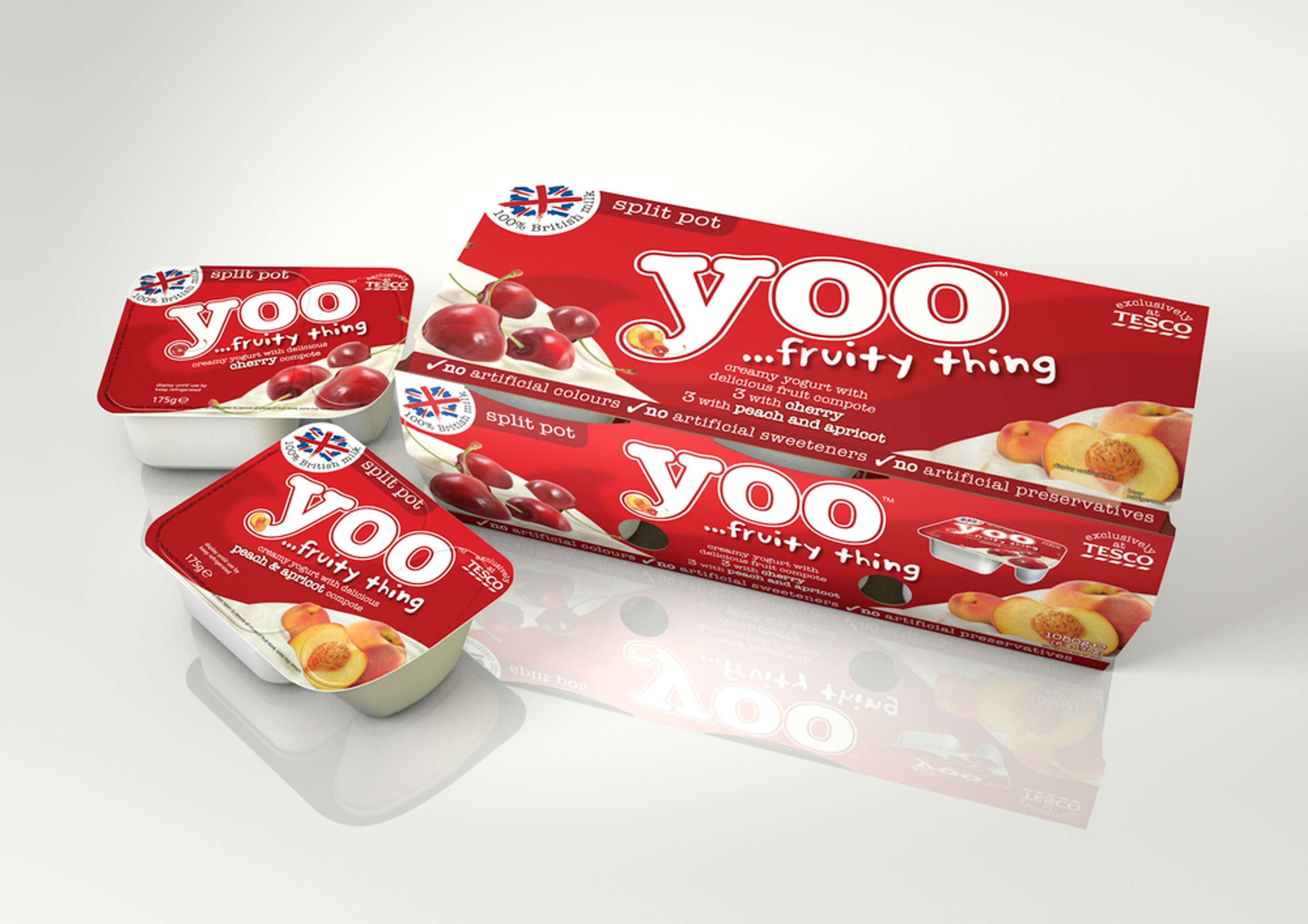 split pot of Yoo fruity thing creamy yogurt with delicious