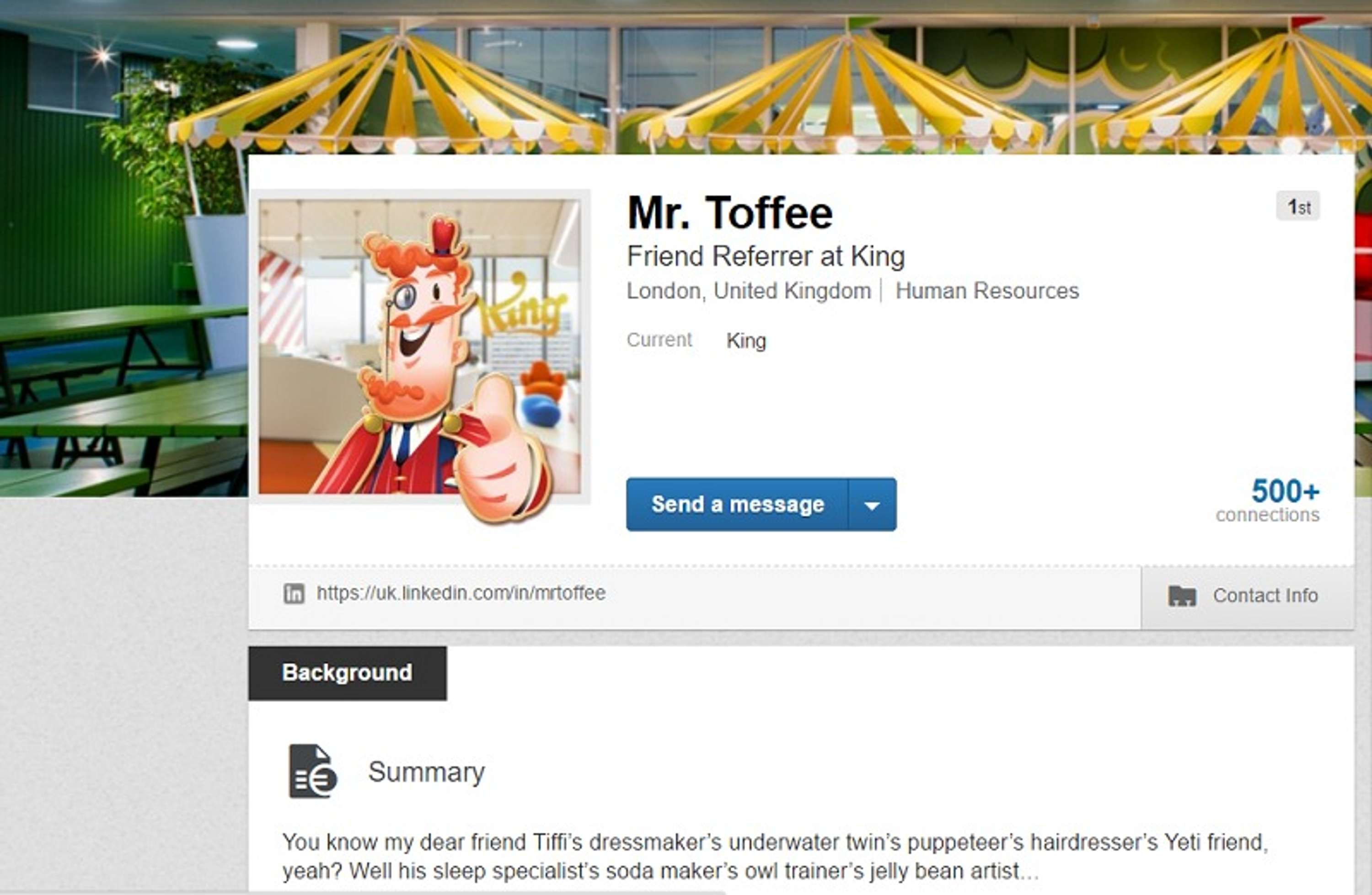 King - Mr Toffee joins LinkedIn by Amy Taylor