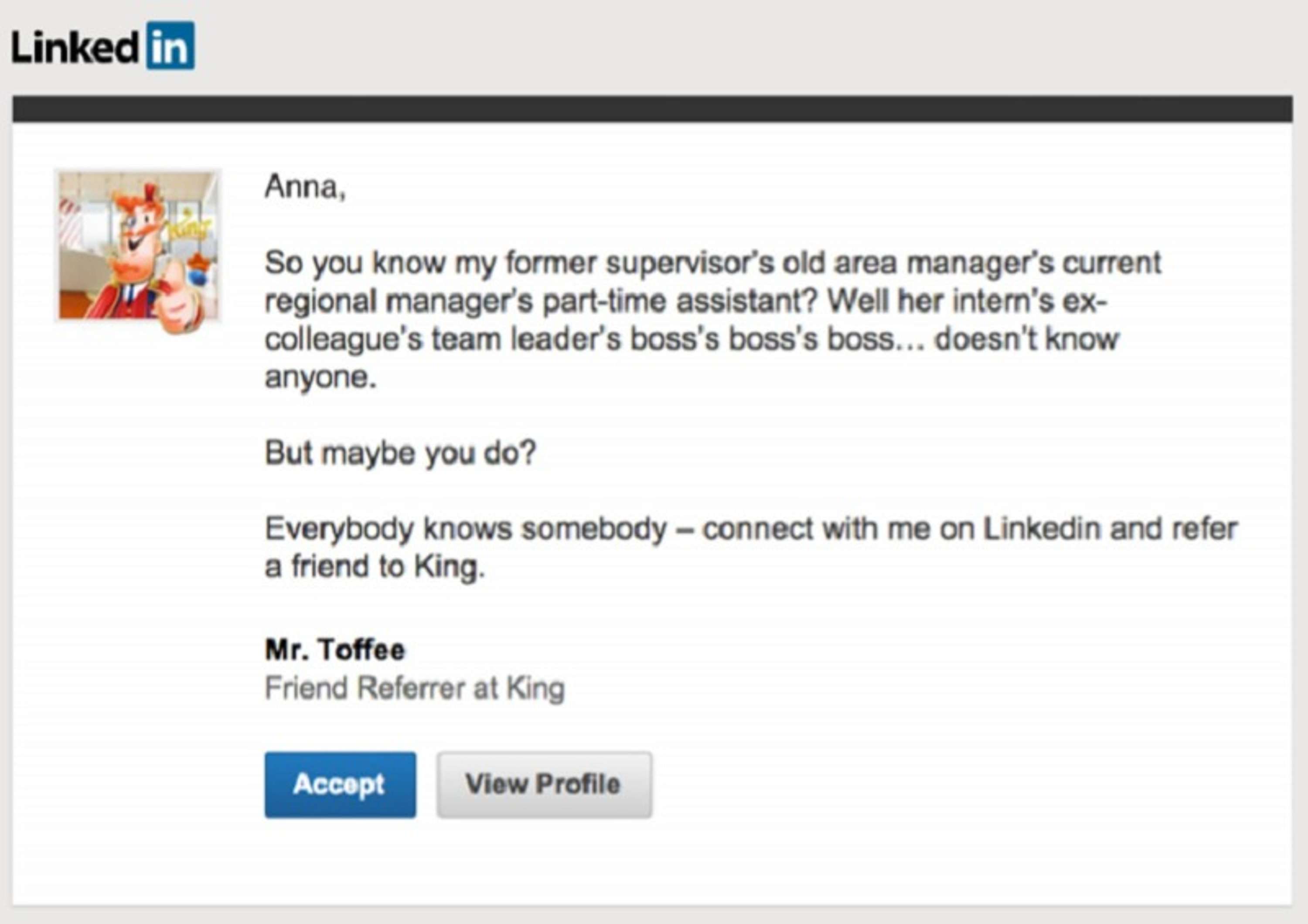 King - Mr Toffee joins LinkedIn by Amy Taylor