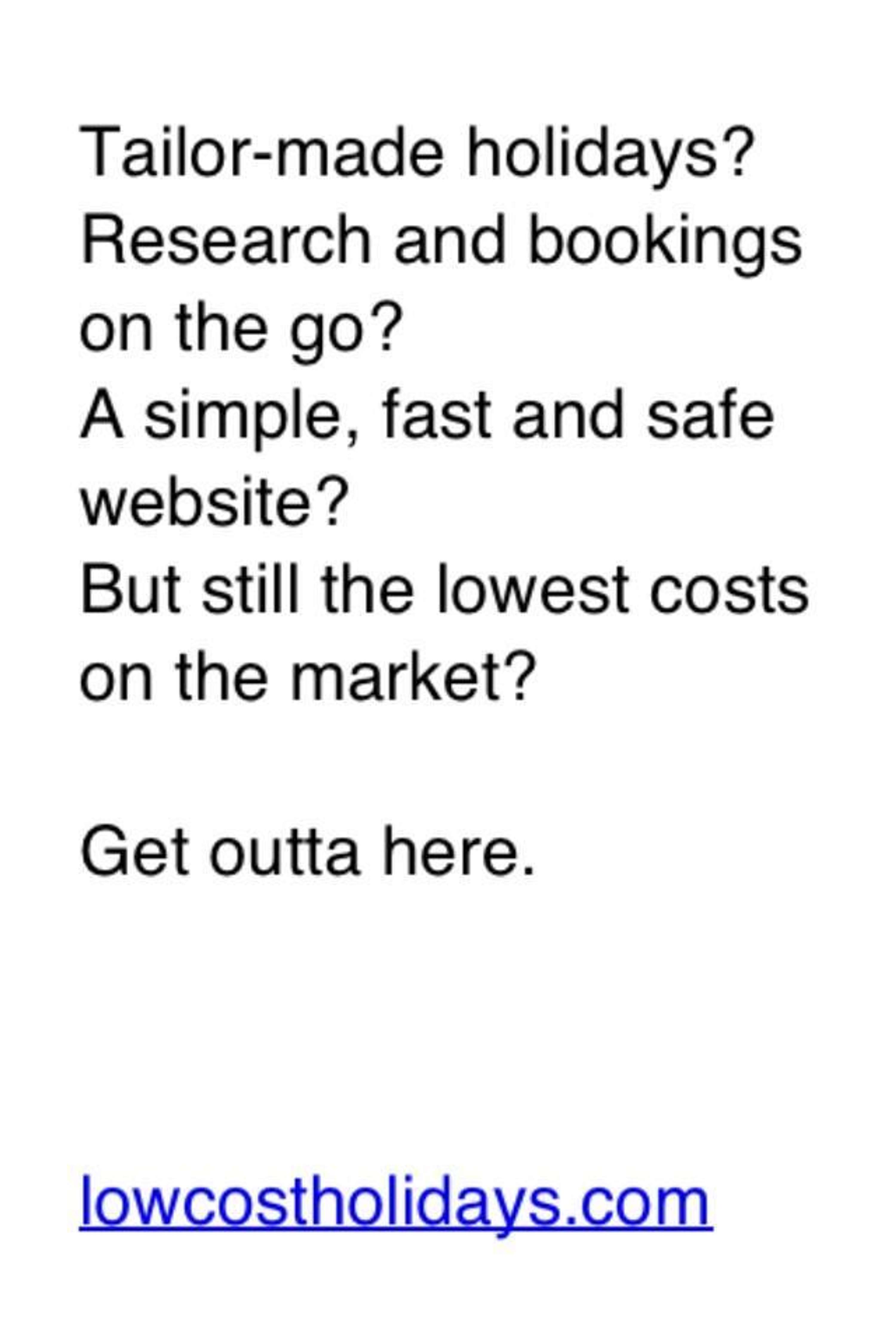 Advertise lowcostholidays.com by One Minute Briefs