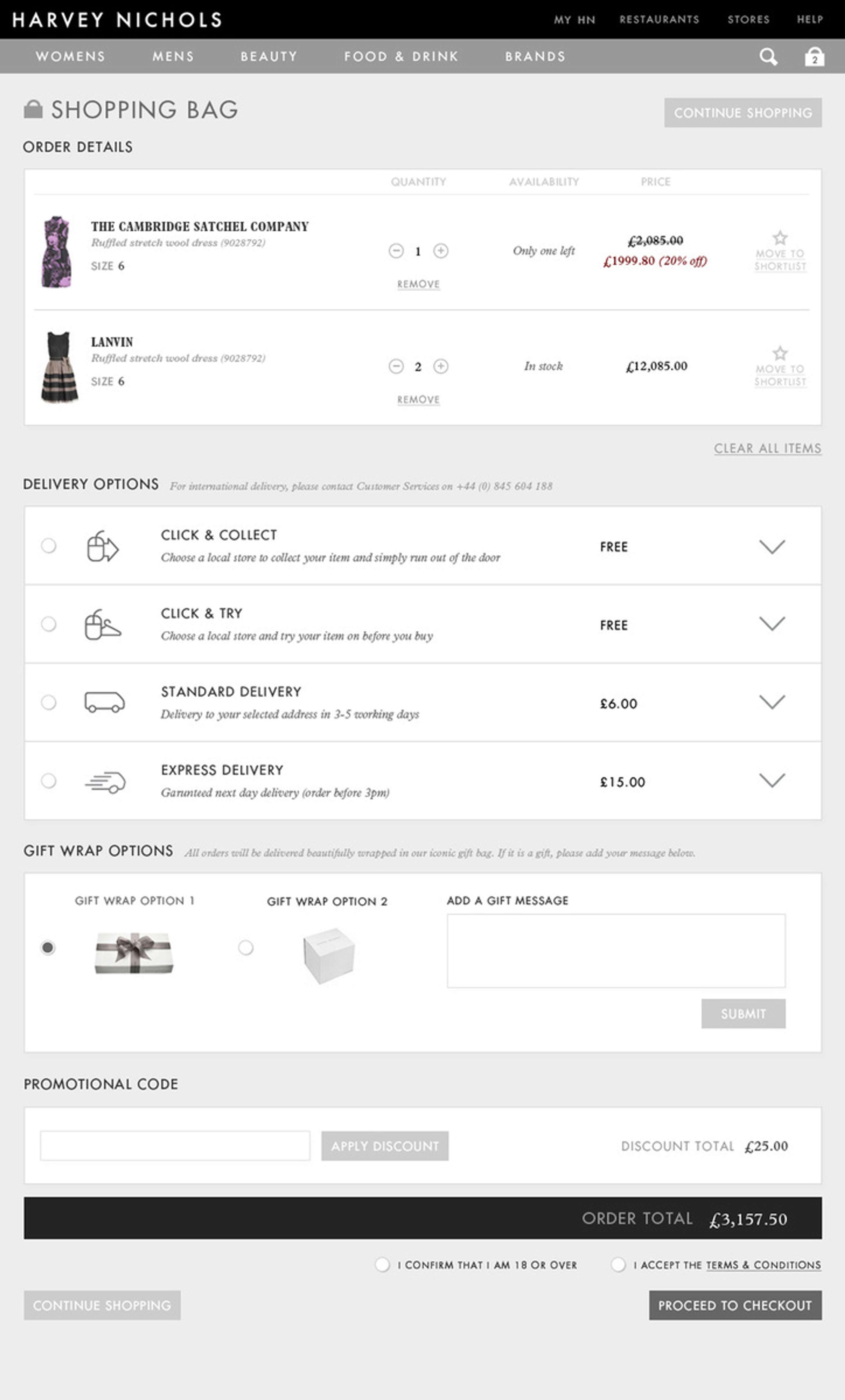 Website re-design for Harvey Nichols by Steven Postlethwaite