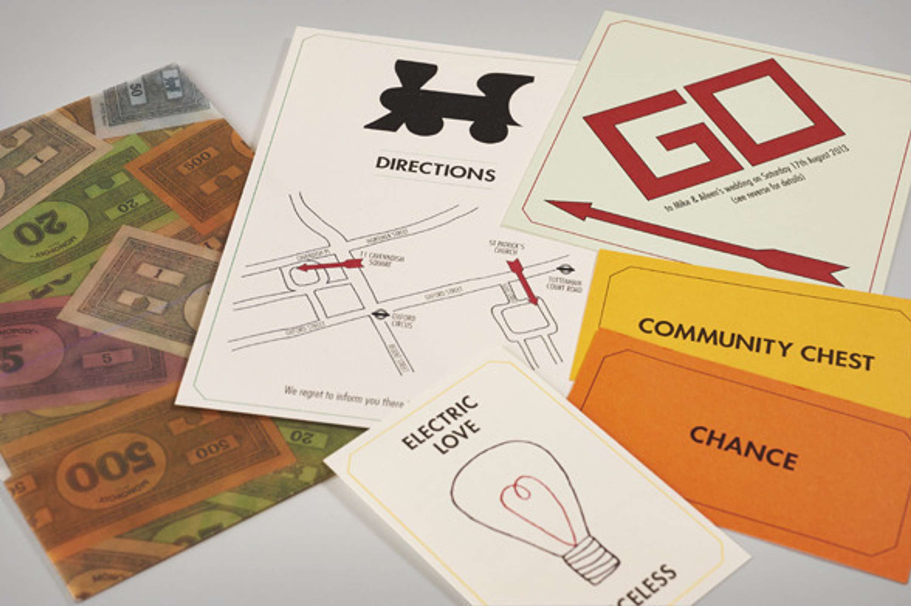 Monopoly theme wedding invitation by Kirstie Bird